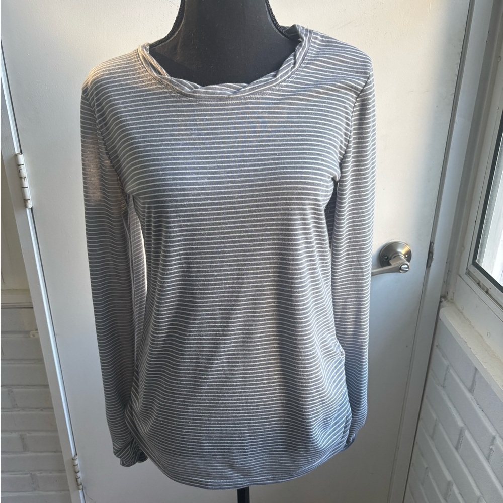 Sundance Cotton Blend Ruched Striped Long‎ sleeve Top Medium Workwear holiday